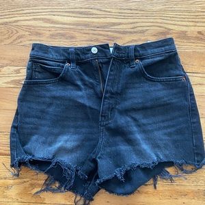 A+F high rise mom shorts distressed black